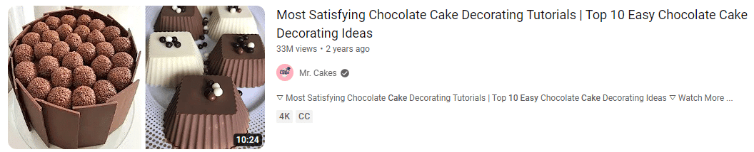 chocolate cake decoration keyworded youtube video title example.