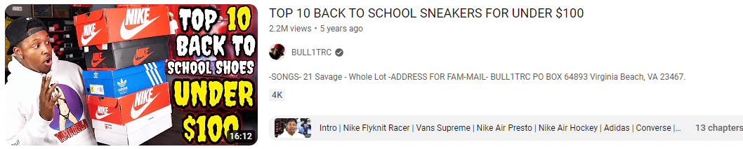 sneakers under $100 keyworded youtube video title example.