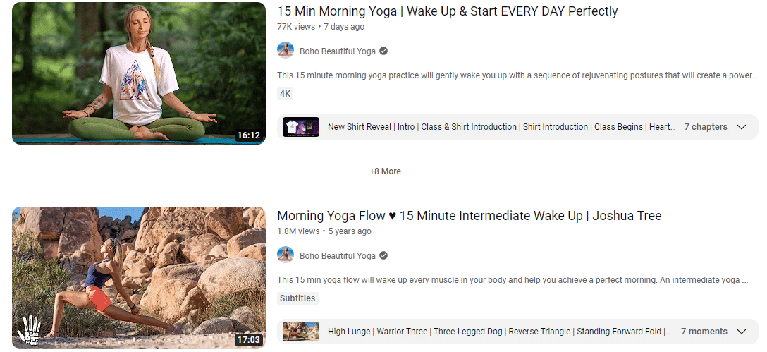 Two of the videos on YouTube for the Yoga lessons.