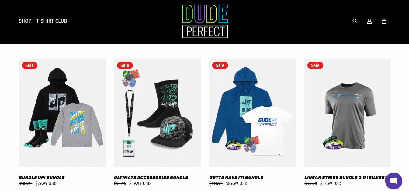 Dude Perfect sells merchandise that displays the brand of its own channel. 