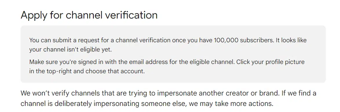 apply for channel verification.