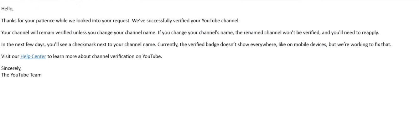 email about channel verification