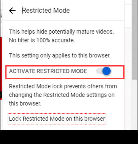 Activate restricted mode on YouTube for the corresponding section.