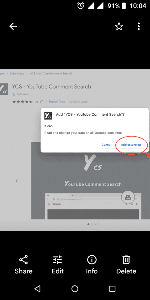 Confirm that you want to add the YCS extension.