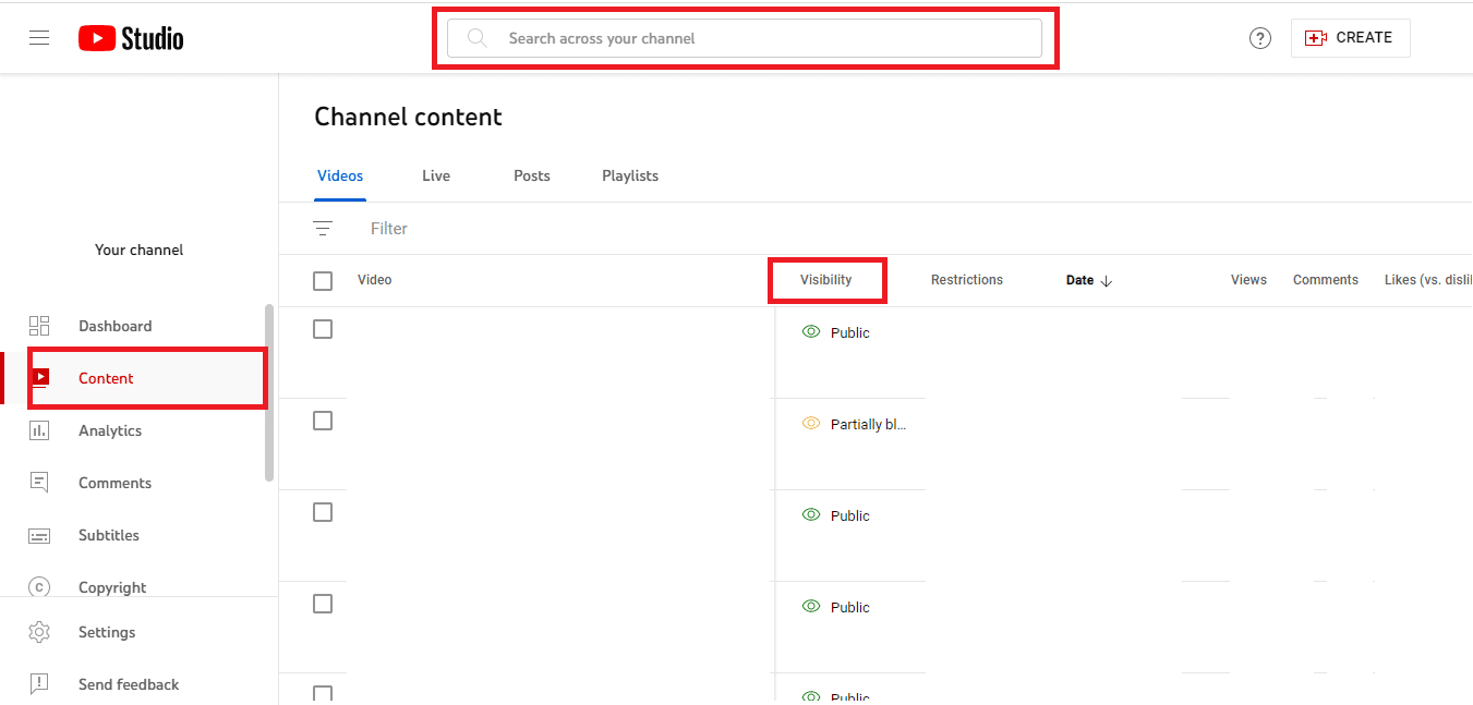 You can view any YouTube private, public, or unlisted video by selecting content in the left pane of Studio. 