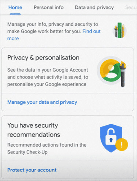 Select the Data and privacy button.