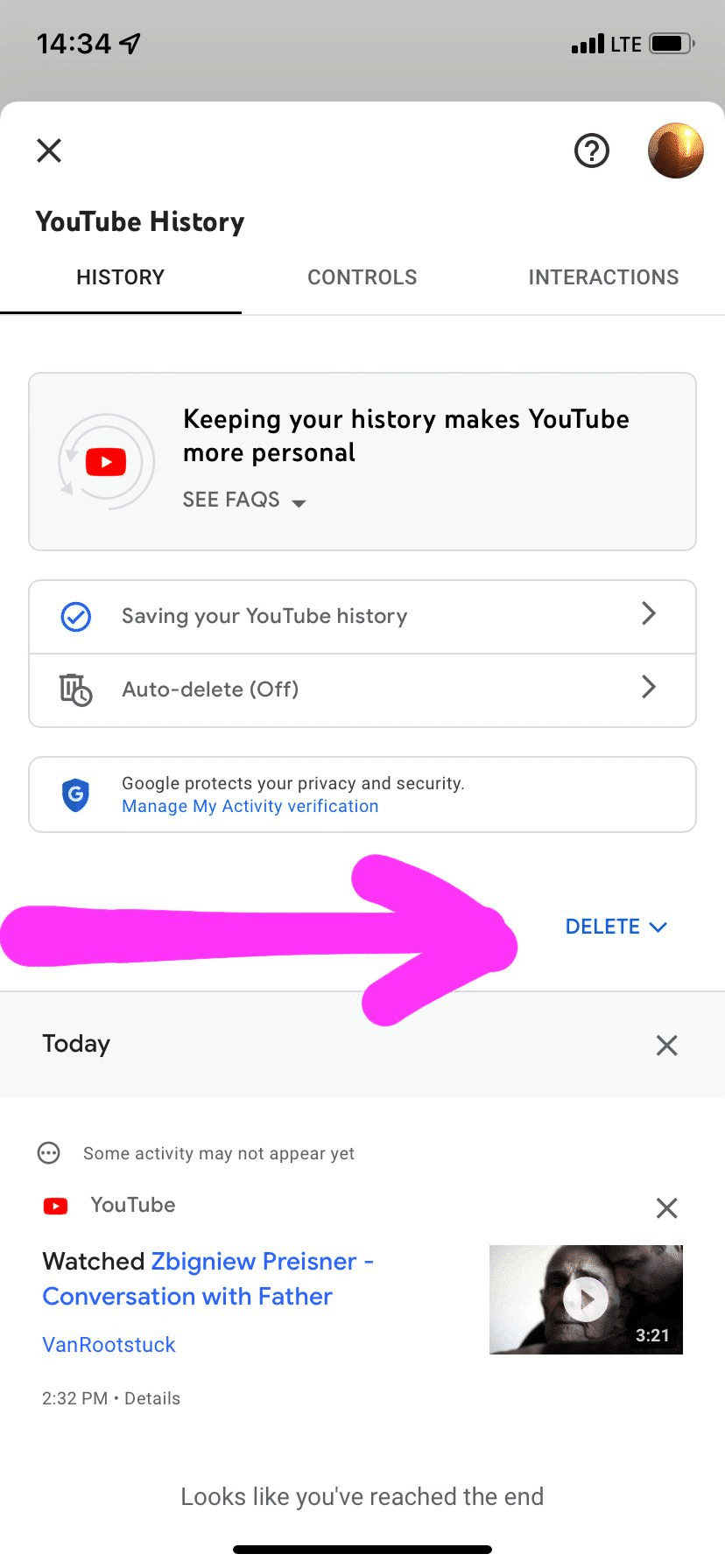 Clear search history by tapping YouTube app's history.