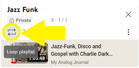 "Loop" icon in a YouTube playlist.