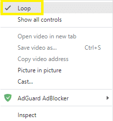 Loop option in the alternate menu when you click both the mouse and shift key.
