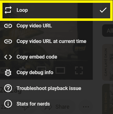 Loop option when you right-click on a YouTube video.
