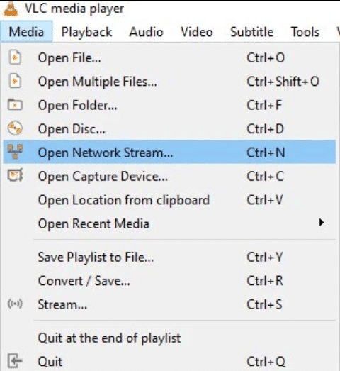 Select 'Open Network Stream' under Media.