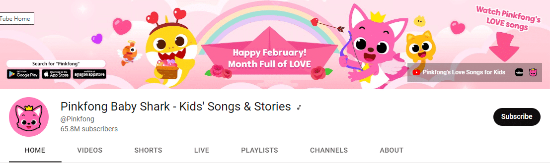 Kid's YouTube channel Pinkfong posts creative songs made for kids.