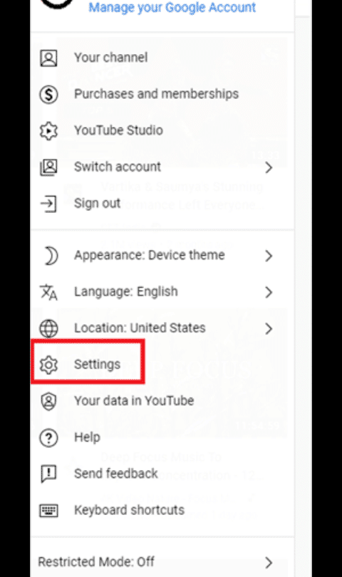 Select settings on the left side.
