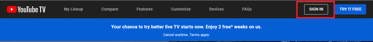 Sign in to YouTube TV.