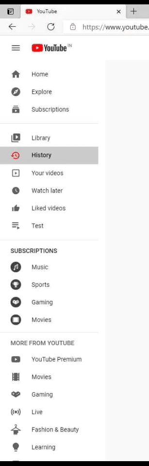 Select History on YouTube's homepage.