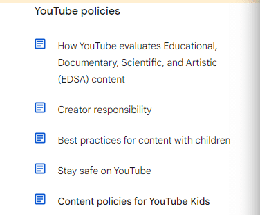 Some of the YouTube policies given in detailed information.