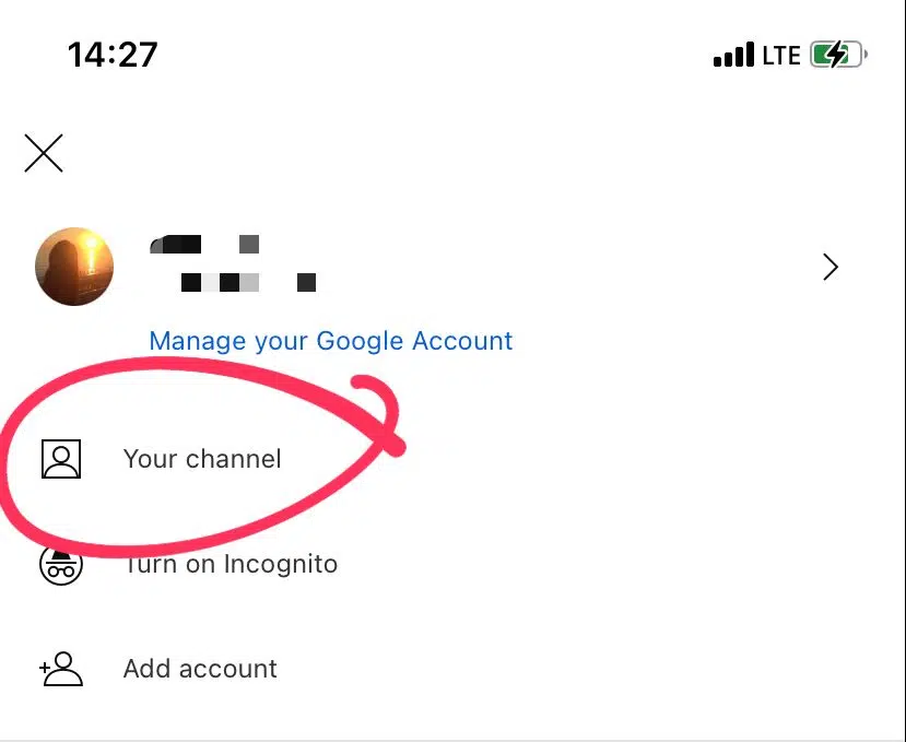 "Your channel" on YouTube app.