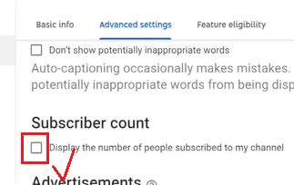 Untick "Subscriber count" on studio.youtube.com