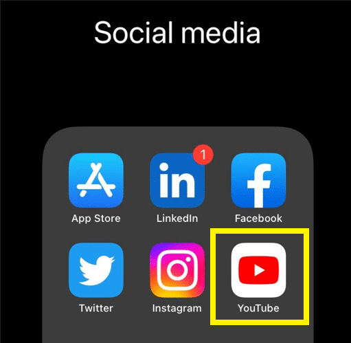 YouTube app on Iphone's Social Media category.