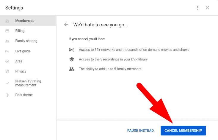 Lastly, select Cancel Membership to complete the cancellation.