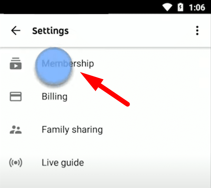 Open Settings to reveal a drop-down menu, then look out for and select Membership (tap on it.)