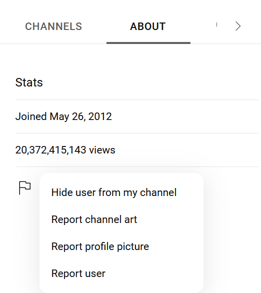 It is also possible to report channel art and profile picture.