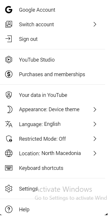 The settings from the Google Account.
