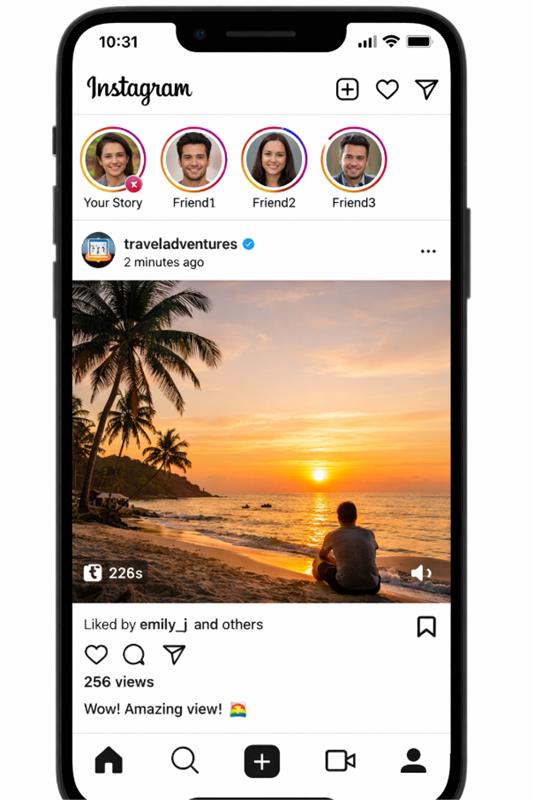 Instagram feed example showing post visibility to followers and early engagement signals in the home feed.